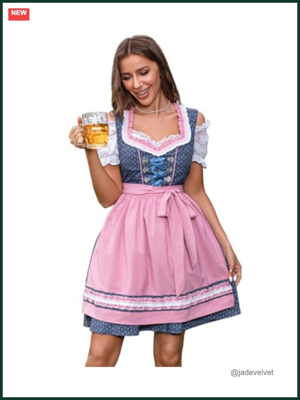 German Oktoberfest Dirndl Costume 3 Piece Set Floral Embroidered Dress with